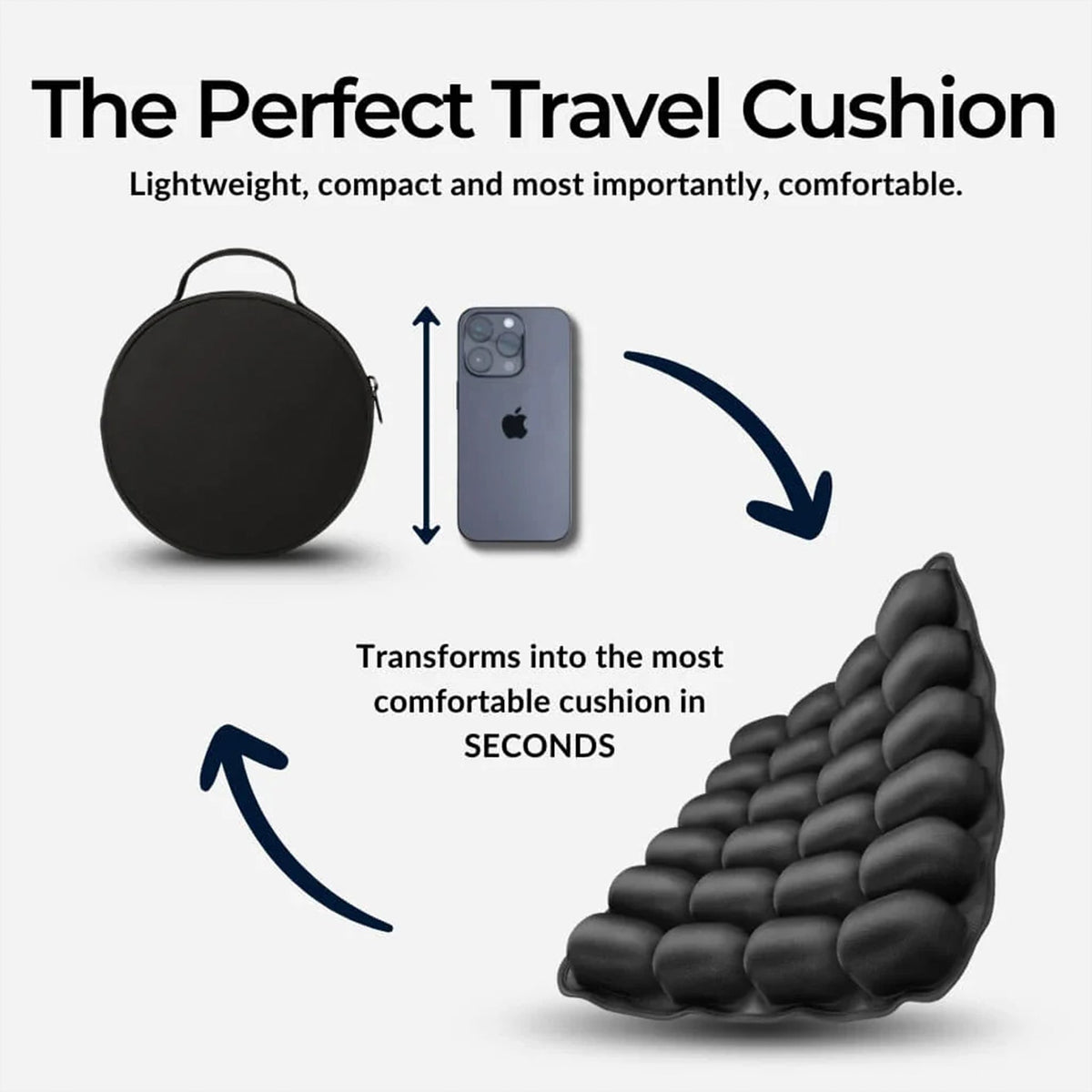 Travel cushion folded into its pouch