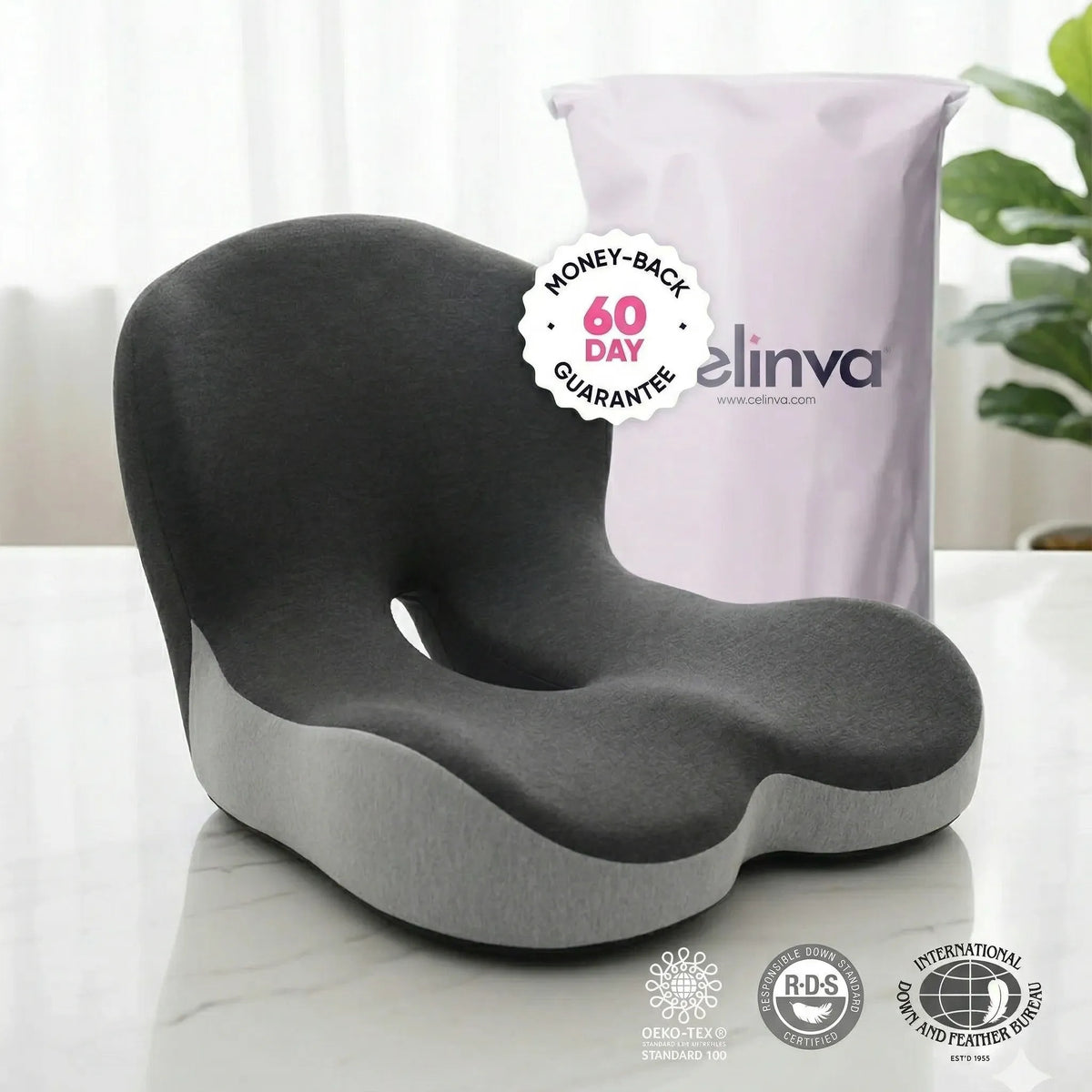 Orthopedic seat cushion with tailbone cut-out