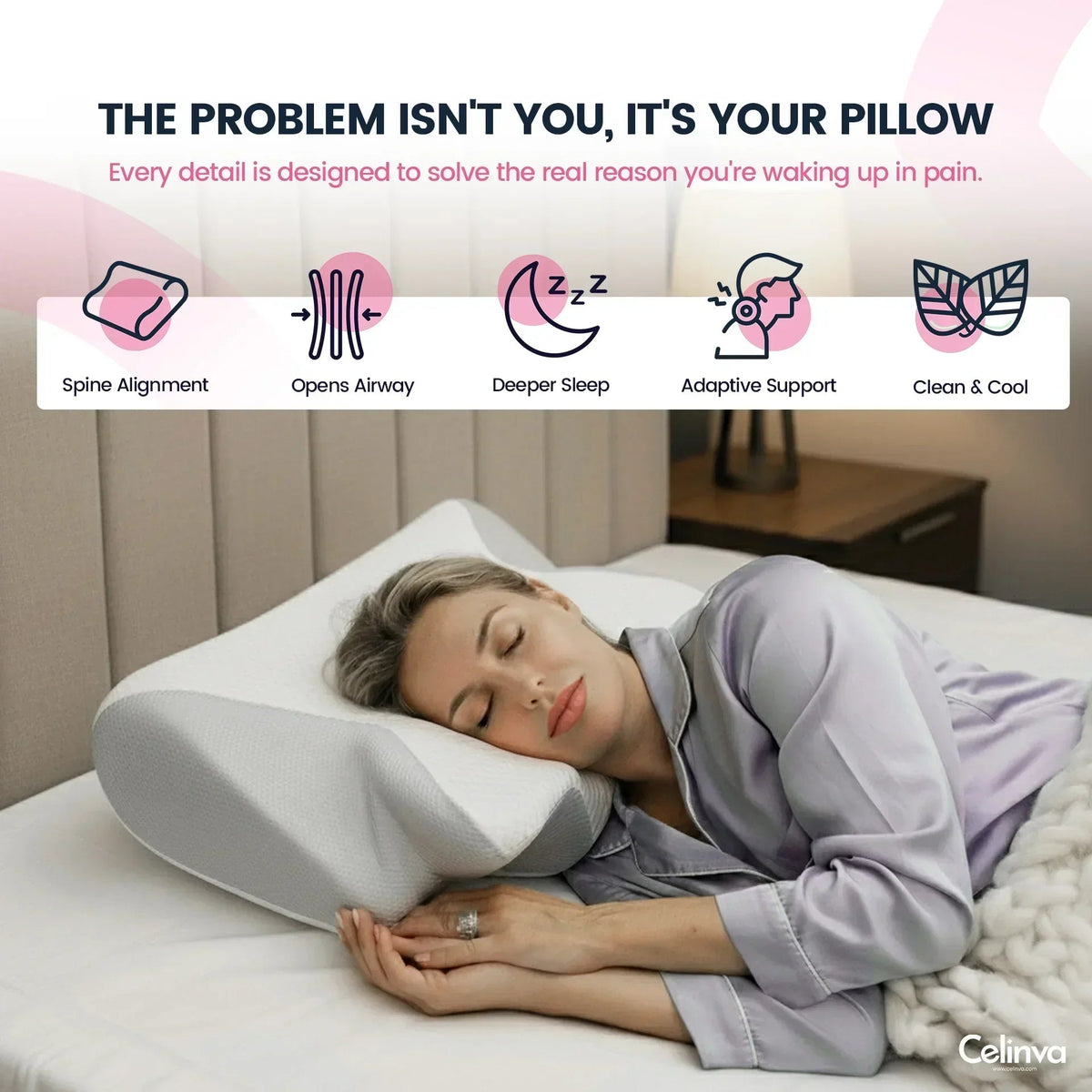 Ergonomic pillow in use