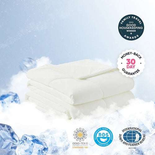 Cooling blanket on a bed